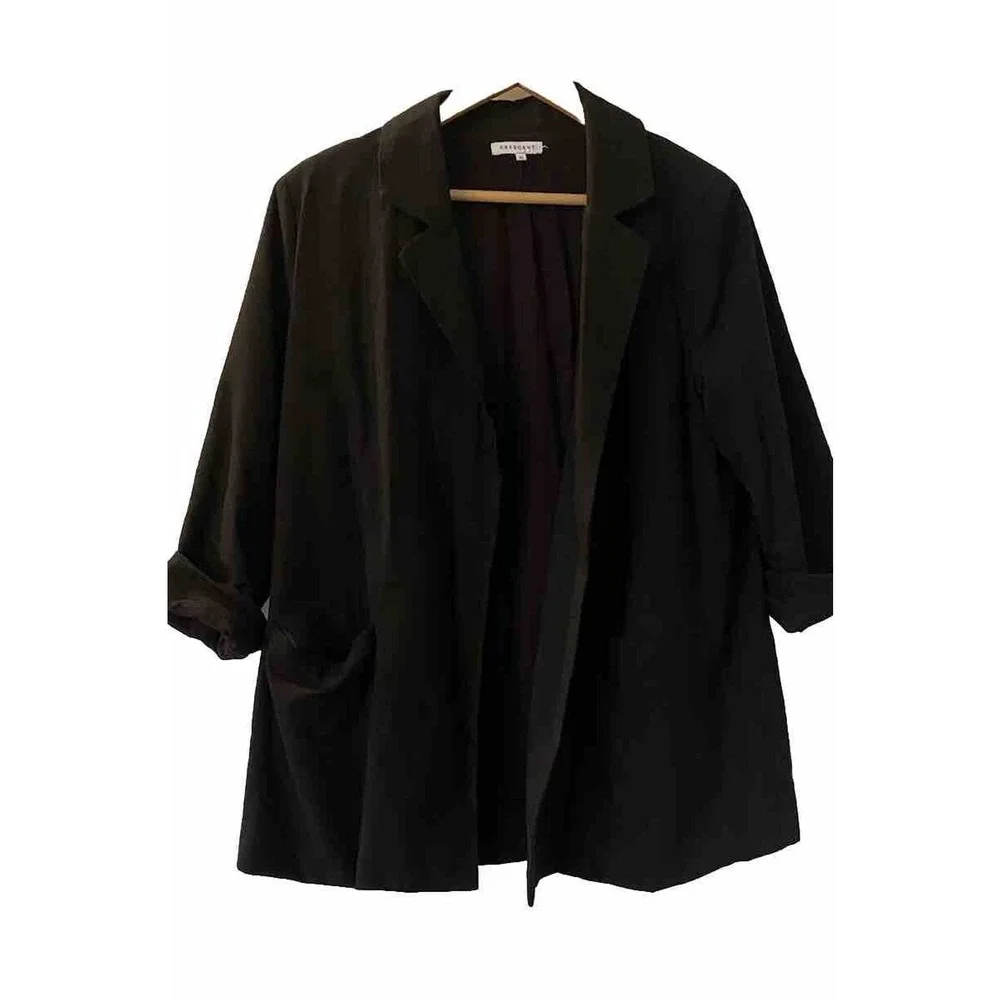 New Crescent Women’s Casual Linen Oversized Black Blazer Lined LS Pockets Sz MED